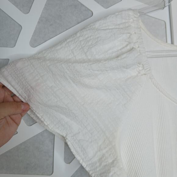 Ava & Viv White Puff Sleeve Ribbed Top Womens 1X Vacation Minimalist Coastal - Picture 2 of 9
